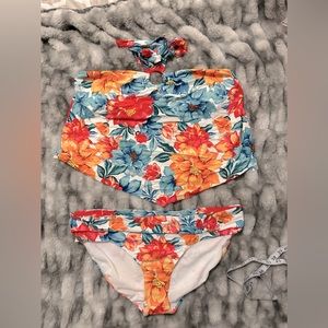 Time and Tru bikini, coral and turquoise flowers, top size 1X, bottoms size XL